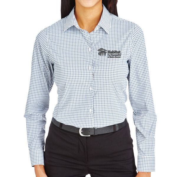 Womens CrownLux Performance Micro Windowpane Woven Dress Shirt - Embroidered Logo Thumbnail