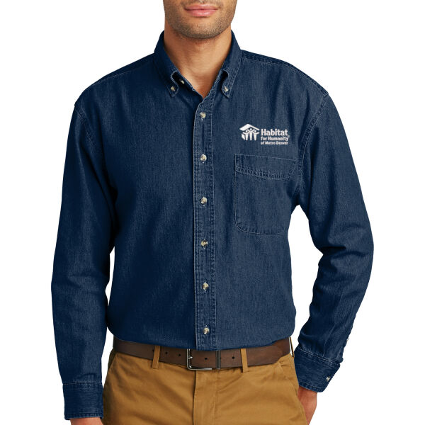 Port & Co™ Long Sleeve Value Denim Shirt - Embroidered Logo Thumbnail